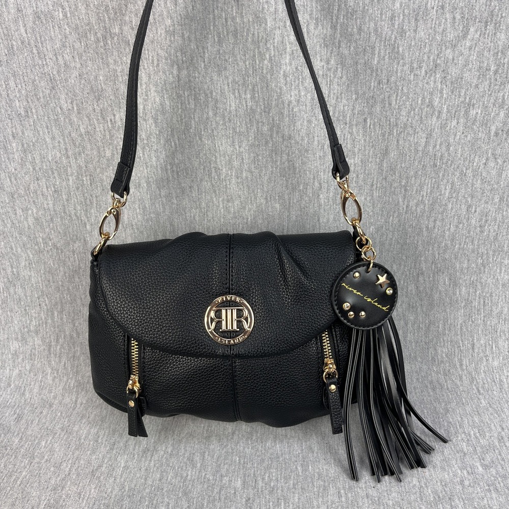 River Island Black Tassel Crossbody Small Purse Handbag Zippered Clutch